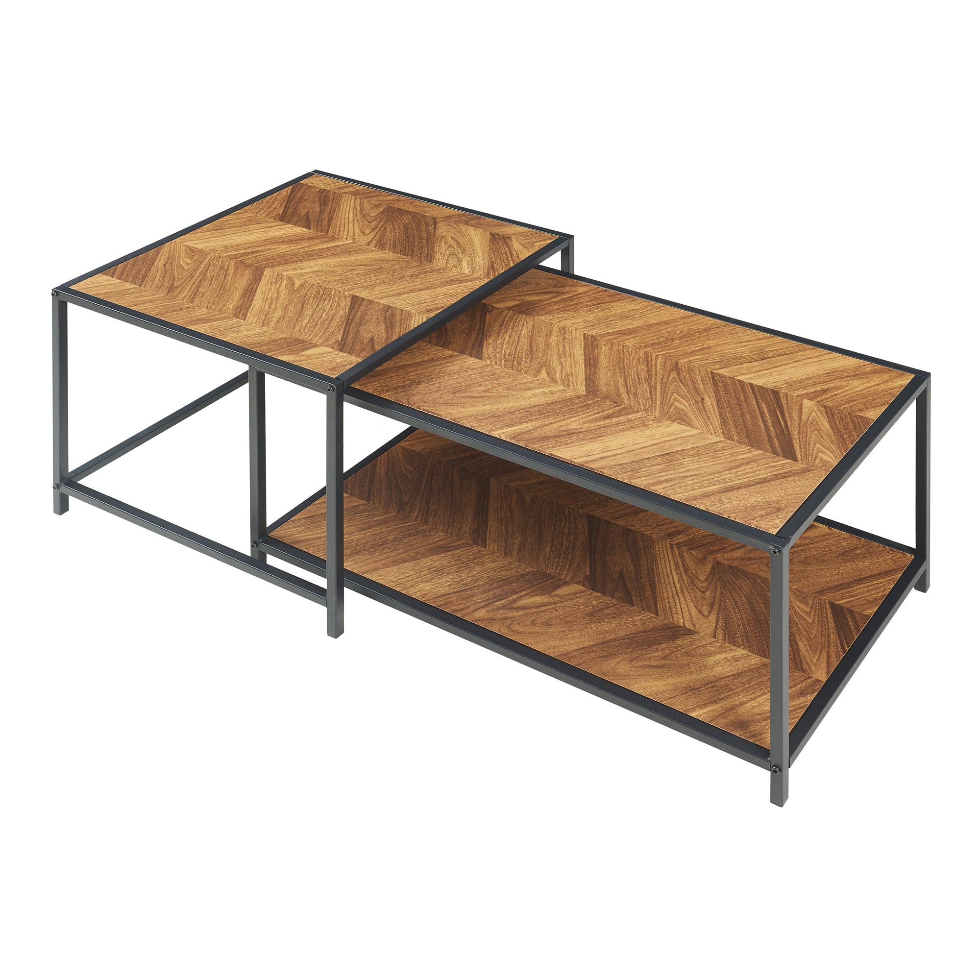 Set di 2 Tavolini da Salotto Kurghore di Diverse Misure - Nero/Effetto Rovere Scuro [en.casa]