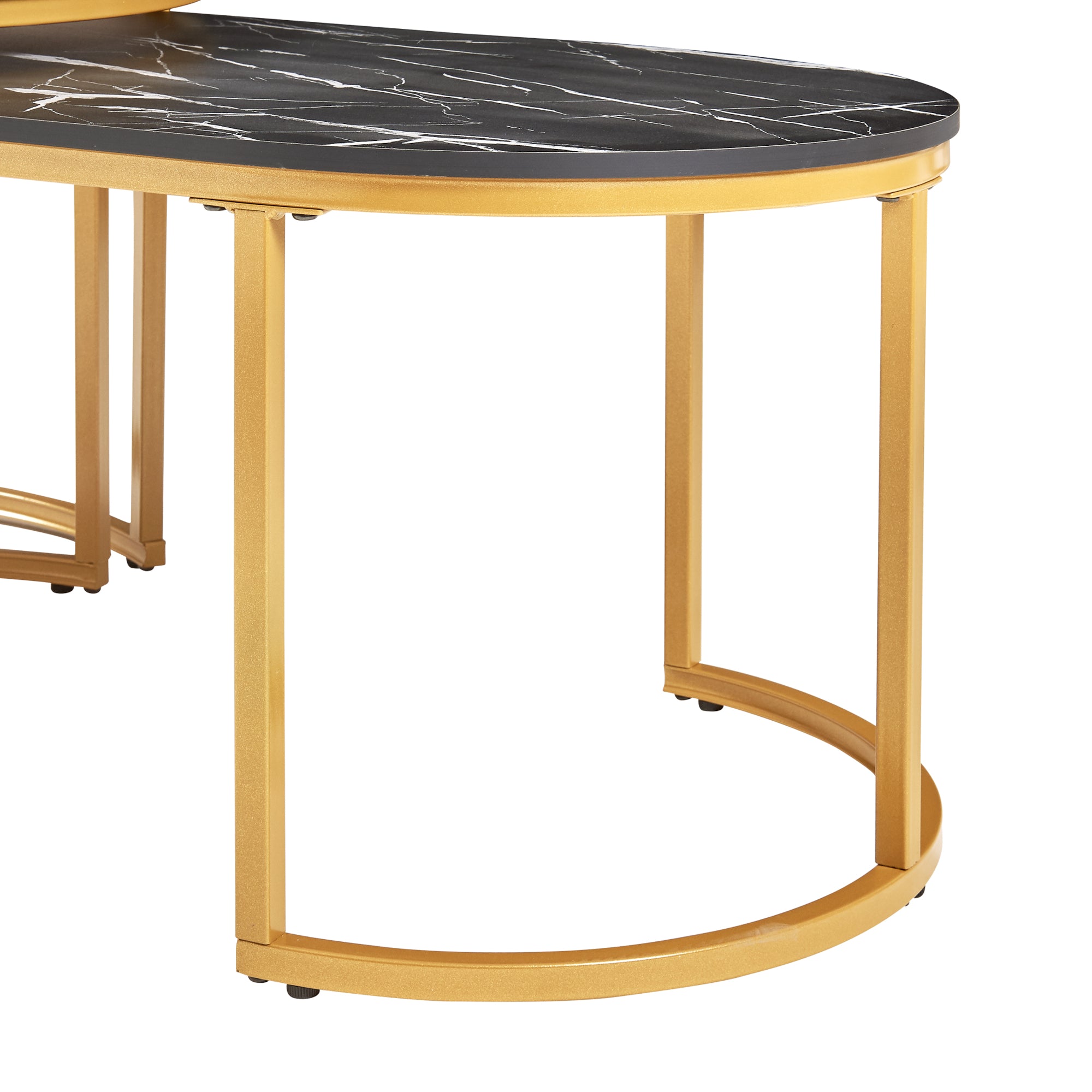 Set Oppeerg di 2 Tavolini Sovrapponibili da Salotto Rotondo e Ellittico - Effetto Marmo Nero/Dorato [en.casa]
