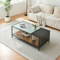 Tavolino Centrale da Salotto Pärghos 120x60x45 cm Nero / Vetro opaco / Effetto Rovere [en.casa]