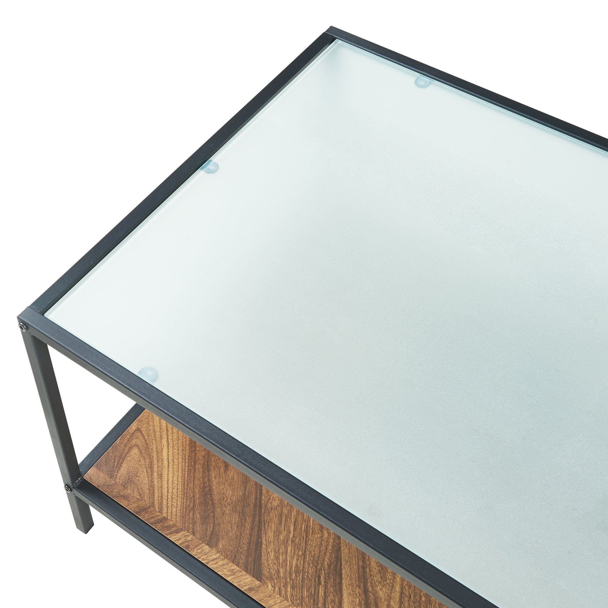 Tavolino Centrale da Salotto Pärghos 120x60x45 cm Nero / Vetro opaco / Effetto Rovere [en.casa]