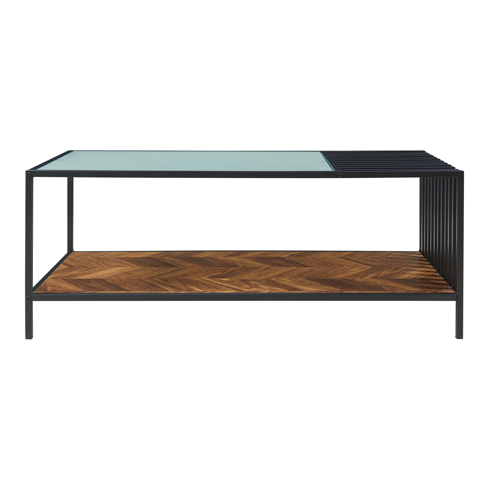 Tavolino Centrale da Salotto Pärghos 120x60x45 cm Nero / Vetro opaco / Effetto Rovere [en.casa]