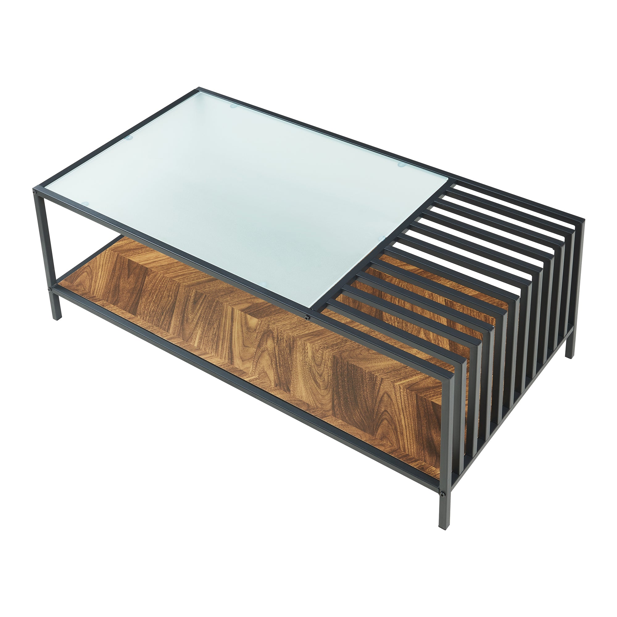 Tavolino Centrale da Salotto Pärghos 120x60x45 cm Nero / Vetro opaco / Effetto Rovere [en.casa]