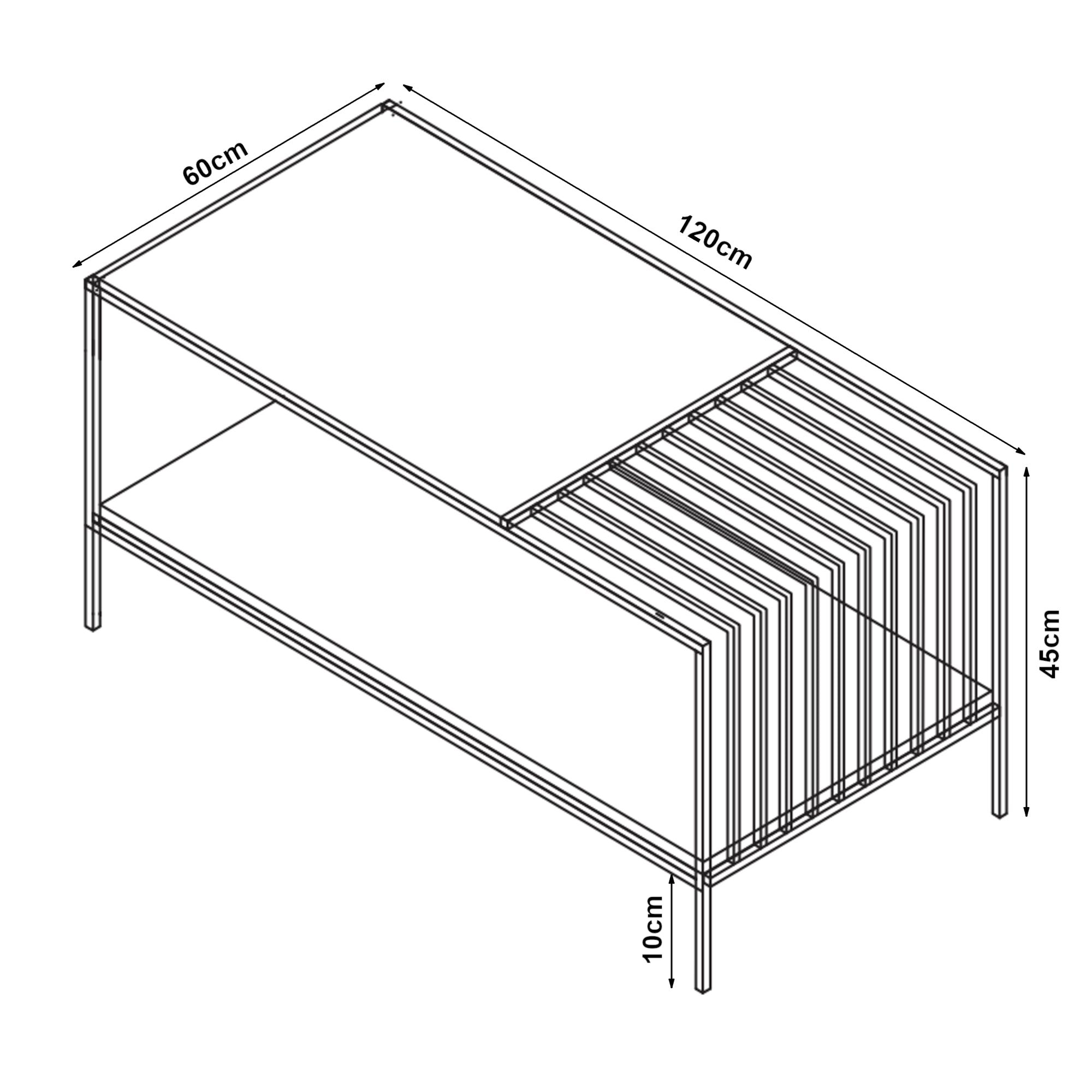 Tavolino Centrale da Salotto Pärghos 120x60x45 cm Nero / Effetto Cemento [en.casa]