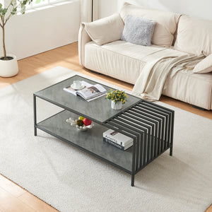 Tavolino Centrale da Salotto Pärghos 120x60x45 cm Nero / Effetto Cemento [en.casa]