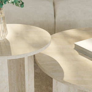 Set di 2 Tavolini Rotondi Verummetka con Basi Incrociate - color Avorio Travertin [en.casa]