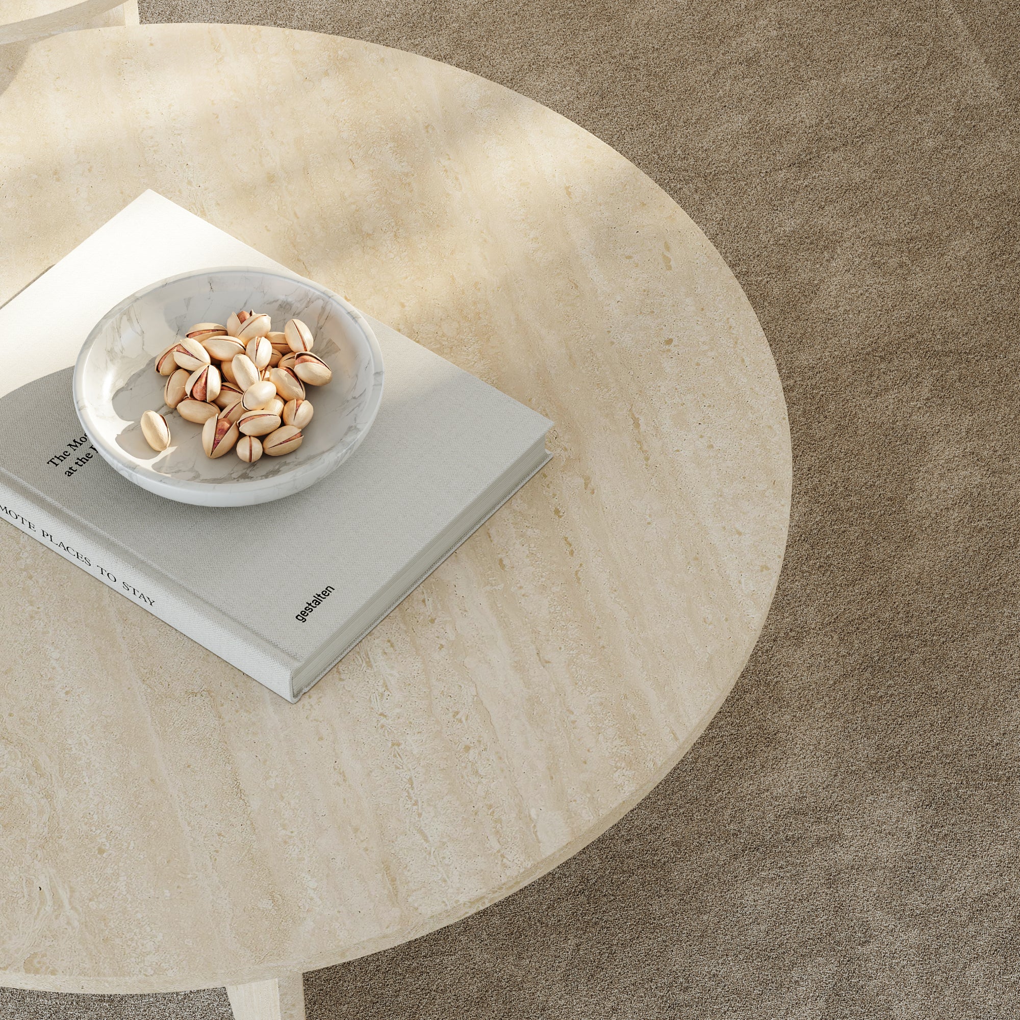 Set di 2 Tavolini Rotondi Verummetka con Basi Incrociate - color Avorio Travertin [en.casa]