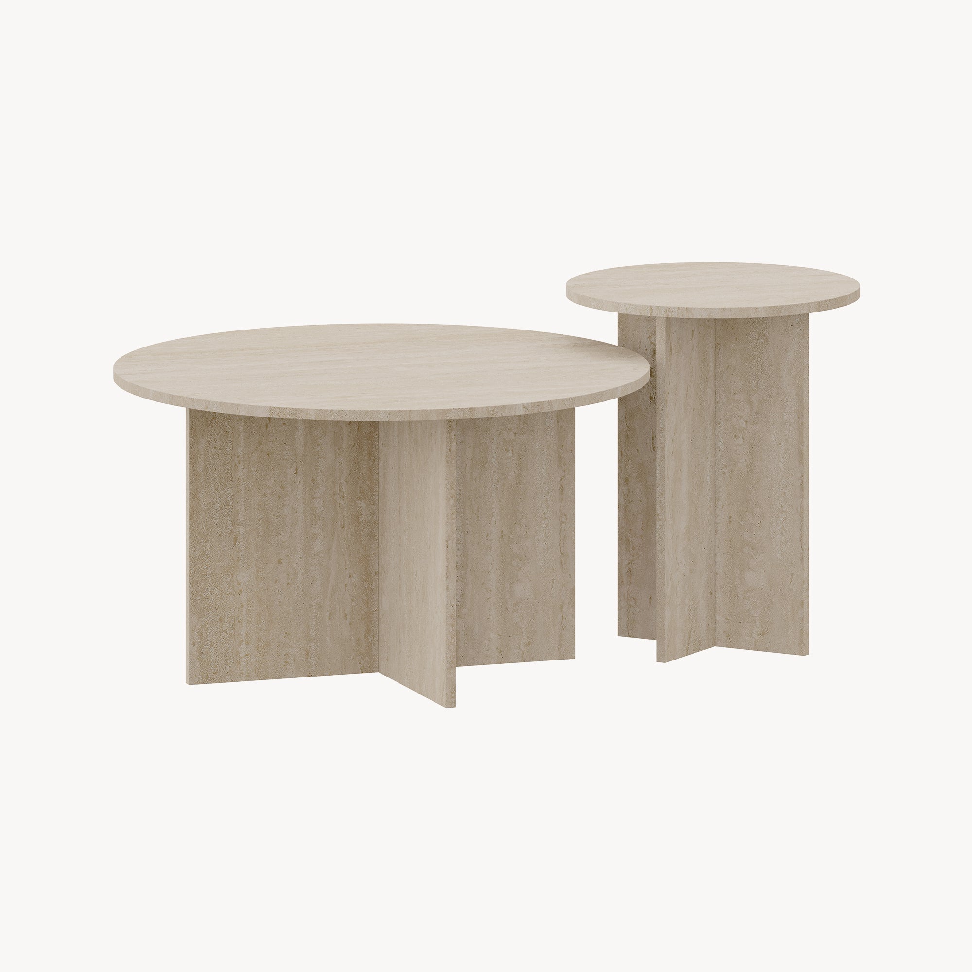 Set di 2 Tavolini Rotondi Verummetka con Basi Incrociate - color Avorio Travertin [en.casa]