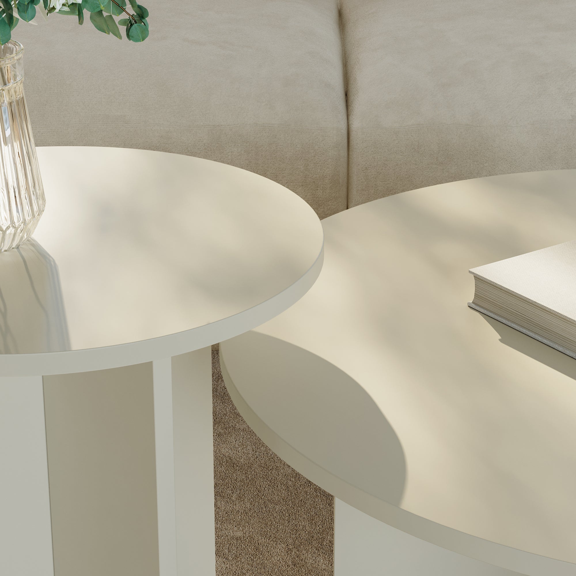 Set di 2 Tavolini Rotondi Verummetka con Basi Incrociate - color Avena Oatmeal [en.casa]