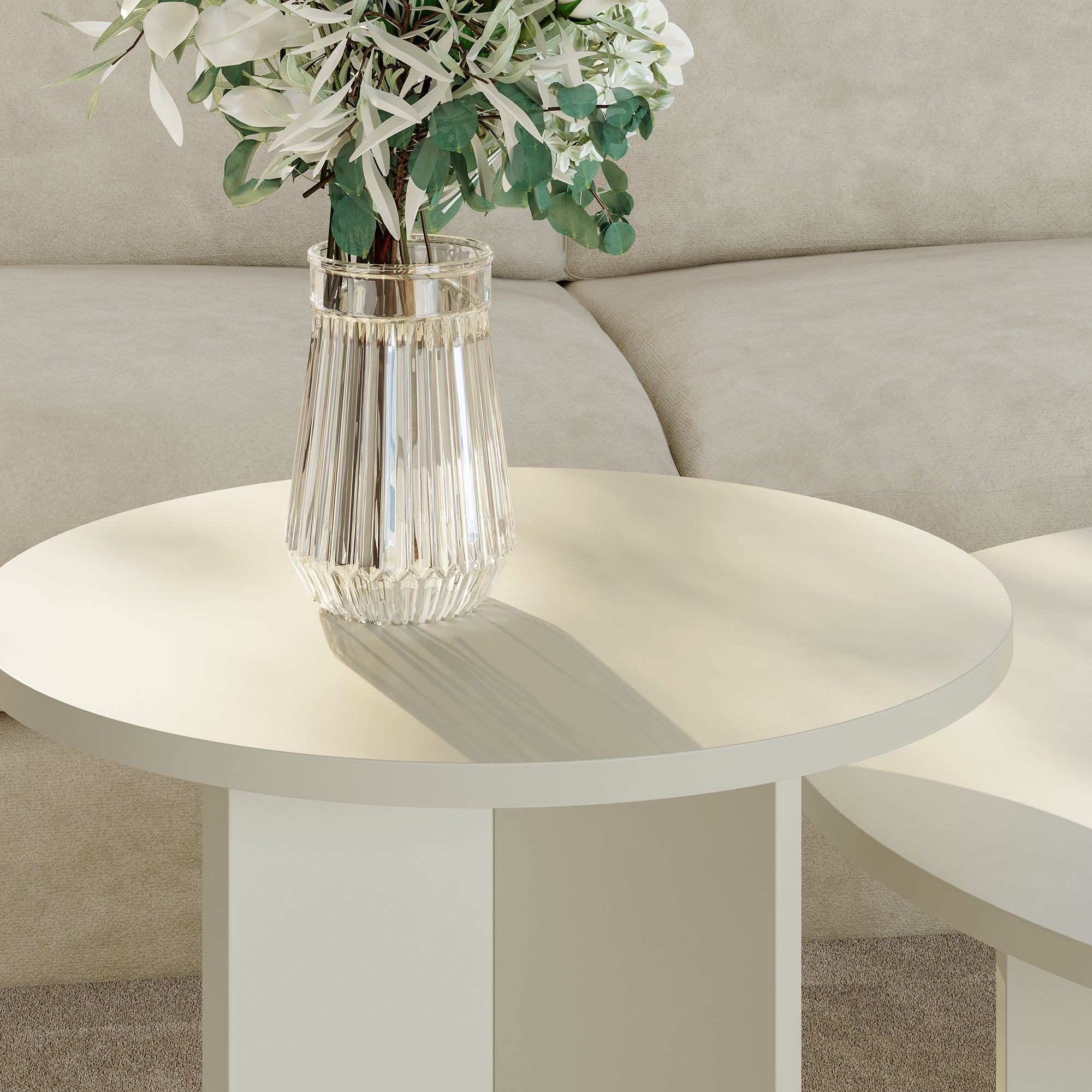 Set di 2 Tavolini Rotondi Verummetka con Basi Incrociate - color Avena Oatmeal [en.casa]