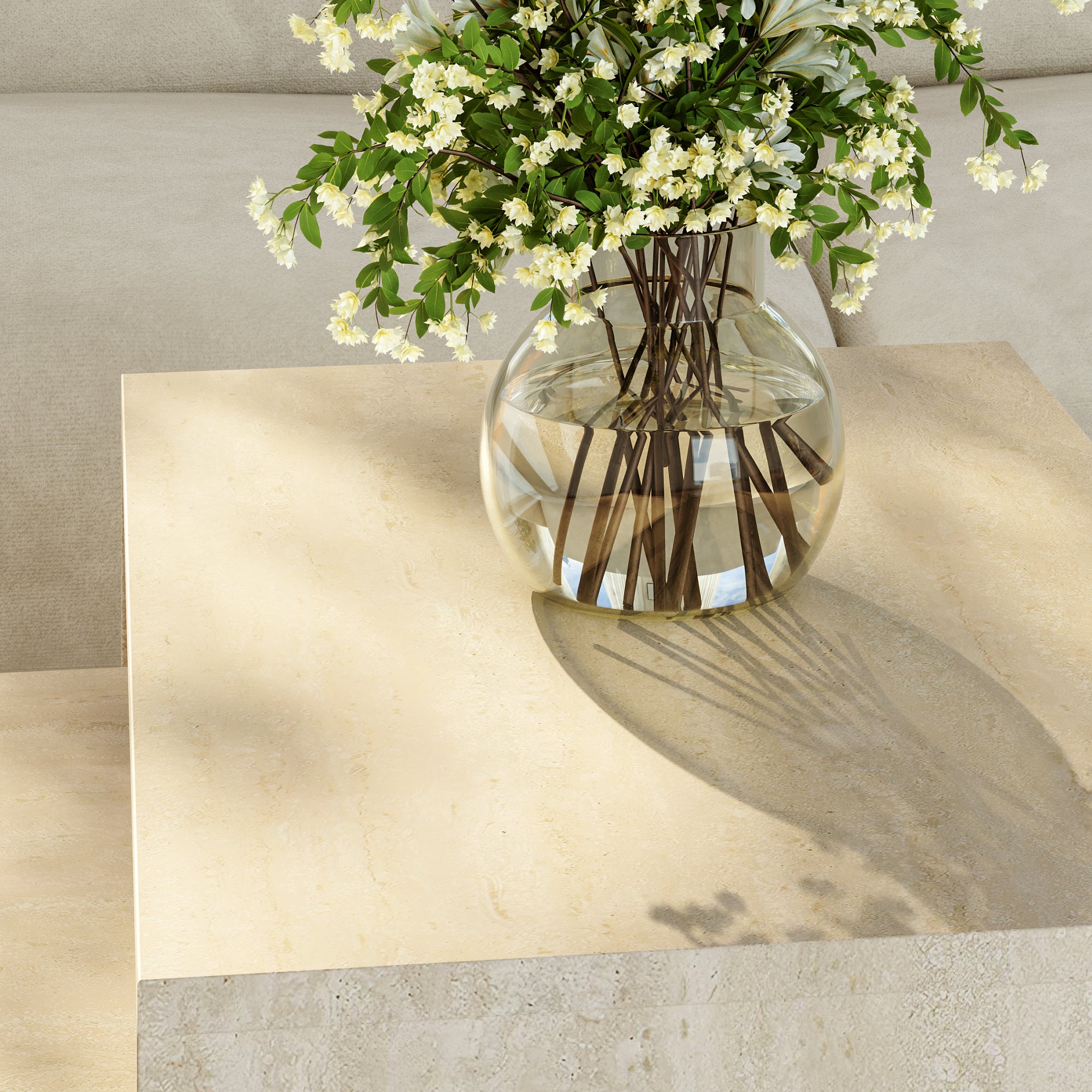 Set Sotapim di 2 Tavolini Rettangolari Componibili di Diverse Misure - Color Travertino [en.casa]