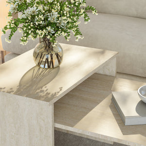 Set Sotapim di 2 Tavolini Rettangolari Componibili di Diverse Misure - Color Travertino [en.casa]