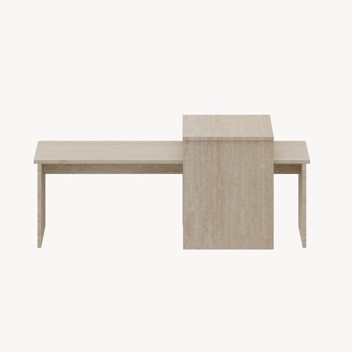 Set Sotapim di 2 Tavolini Rettangolari Componibili di Diverse Misure - Color Travertino [en.casa]