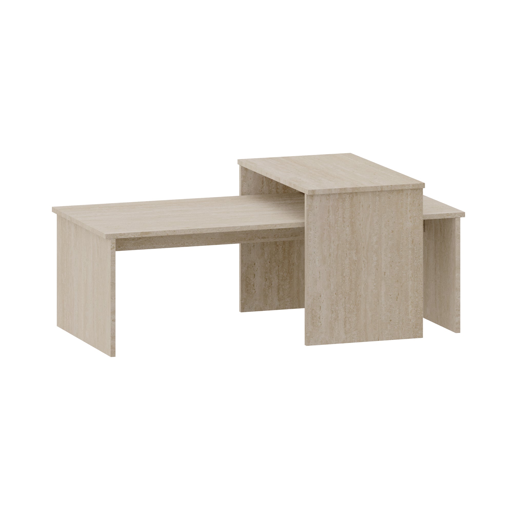 Set Sotapim di 2 Tavolini Rettangolari Componibili di Diverse Misure - Color Travertino [en.casa]