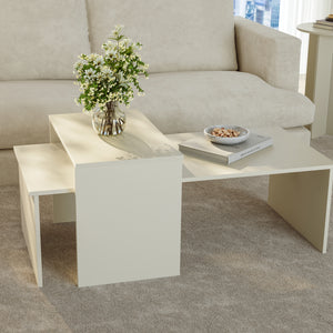 Set Sotapim di 2 Tavolini Rettangolari Componibili di Diverse Misure - Color Sabbia [en.casa]