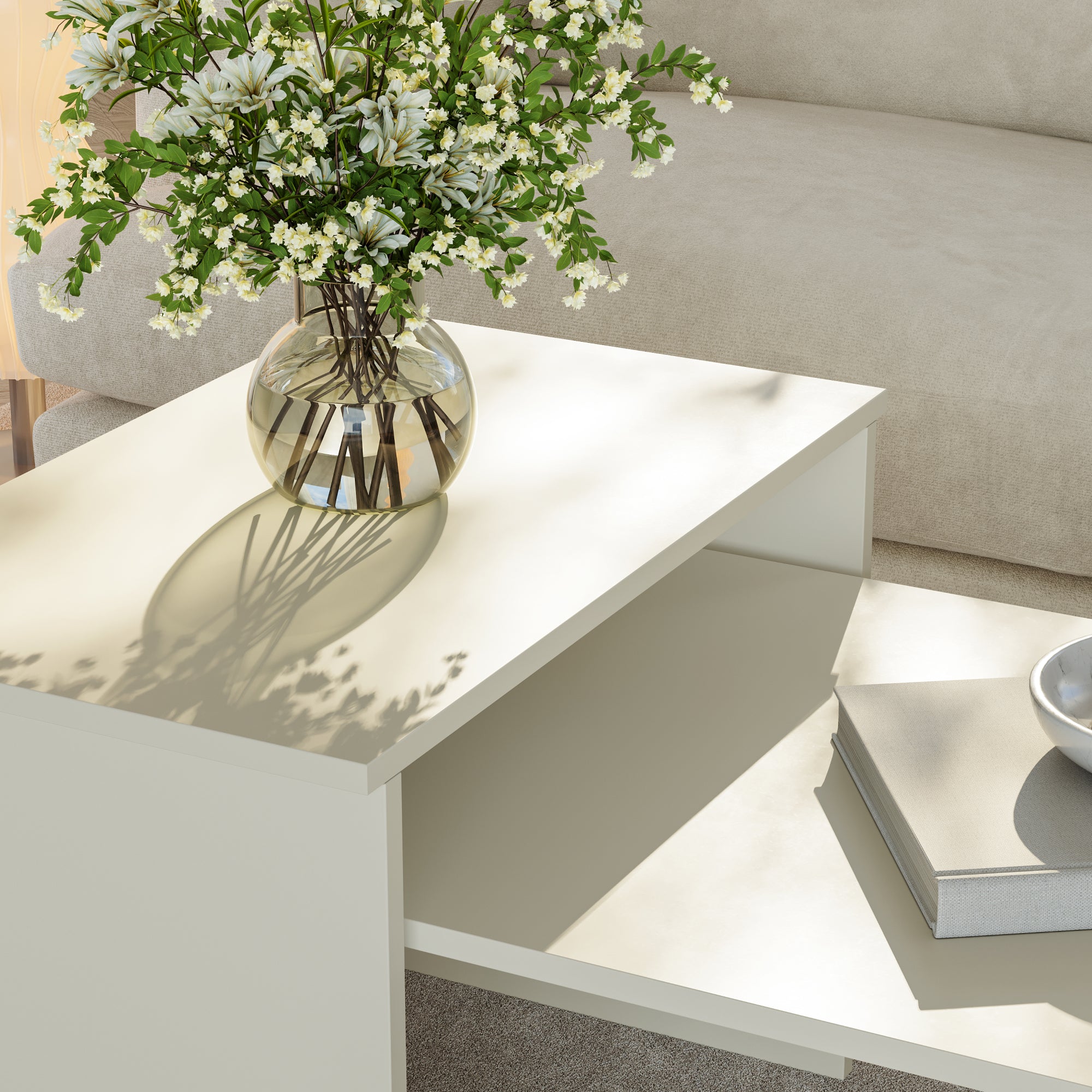 Set Sotapim di 2 Tavolini Rettangolari Componibili di Diverse Misure - Color Sabbia [en.casa]