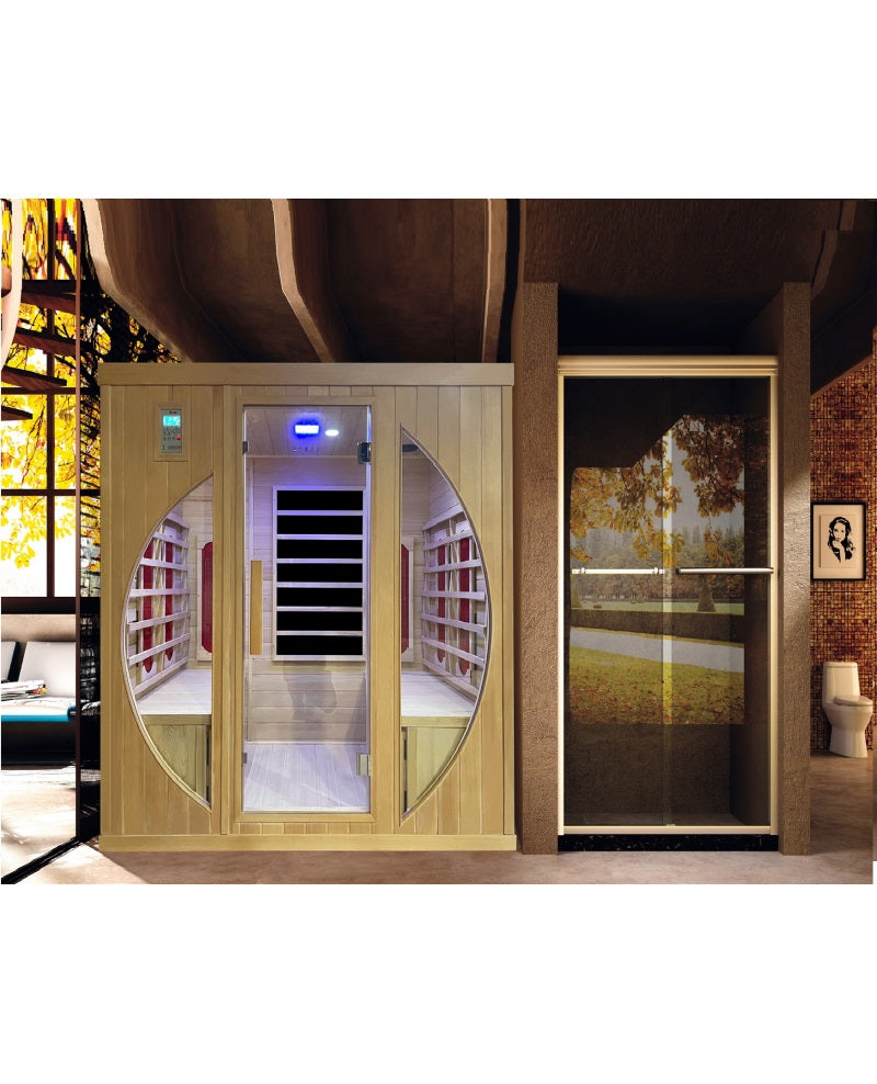 Sauna infrarossi cinque posti 180x120cm, cromoterapia, ozono, radio legno hemlock Sicorage Vittra