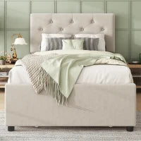 Letto imbottito con letto estraibile, 90×200 cm, senza materasso, Beige