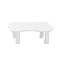 Tavolino da caffè irregolare a forma di osso, piano in MDF e gambe in PVC, con base in feltro, Bianco