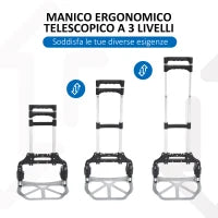HOMCOM Carrello Portapacchi Pieghevole max 70kg con Maniglie Telescopiche e Altezza Regolabile, 41x38.5x100 cm, Argento