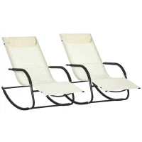 Set da 2 Sdraio a Dondolo con Poggiatesta e Braccioli, 67x144x87 cm, Grigio e Beige