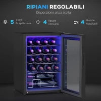 Cantinetta Vino Refrigerata per 20 Bottiglie, Capacità 53L, Porta in Vetro Anti-UV e Ripiani Regolabili, Nero