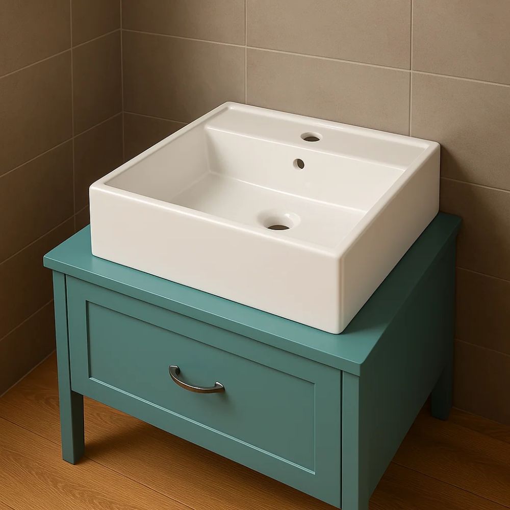Lavabo d'appoggio ceramica bianco lavandino lavello arredo bagno 2 misure *** misure 46x46x16 cm, confezione 1