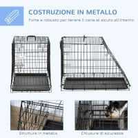 Trasportino per Cani in Metallo e PP, Gabbia per Cani a Trapezio per Auto con Maniglia, 77x47x55cm Nero