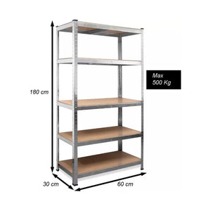 SCAFFALE SCAFFLATURA in Metallo per Officina E Garage 180x60x30 cm | SCAFFALE 5 ripiani con pannelli MDF montaggio a scatto semplice | Portata Massima 500 kg