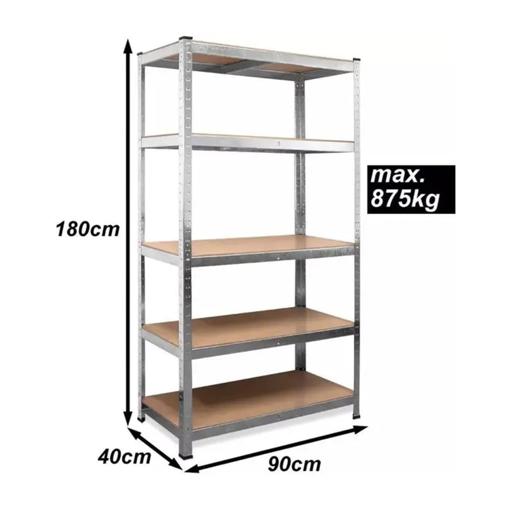 SCAFFALE SCAFFLATURA in Metallo per Officina E Garage 180x90x40 cm | SCAFFALE 5 ripiani con pannelli MDF montaggio a scatto semplice | Portata Massima 875 kg
