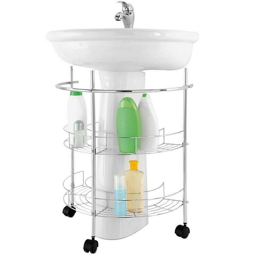 Scaffale sotto lavabo in acciaio 2 ripiani con ruote salvaspazio bagno Art.59965