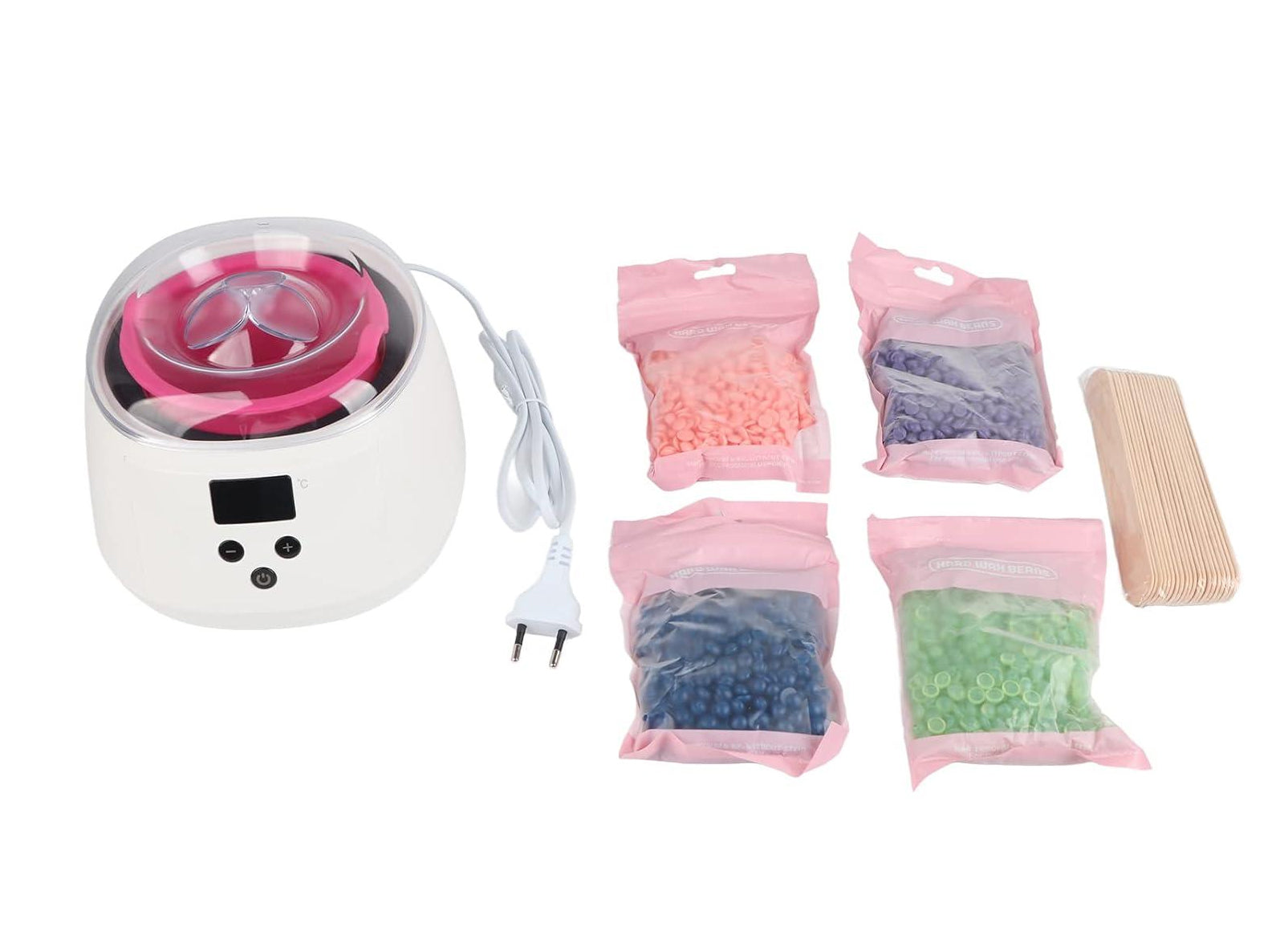 Scaldacera e Set di Cera per la Depilazione con Display LED Ciotola in Silicone e 4 Sacchetti di Cera in Grani per Sopracciglia Gambe Viso