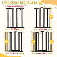 Cancelletto per Cani Estensibile con 4 Viti Regolabili, in Metallo e Plastica, 74-100x94 cm, Nero