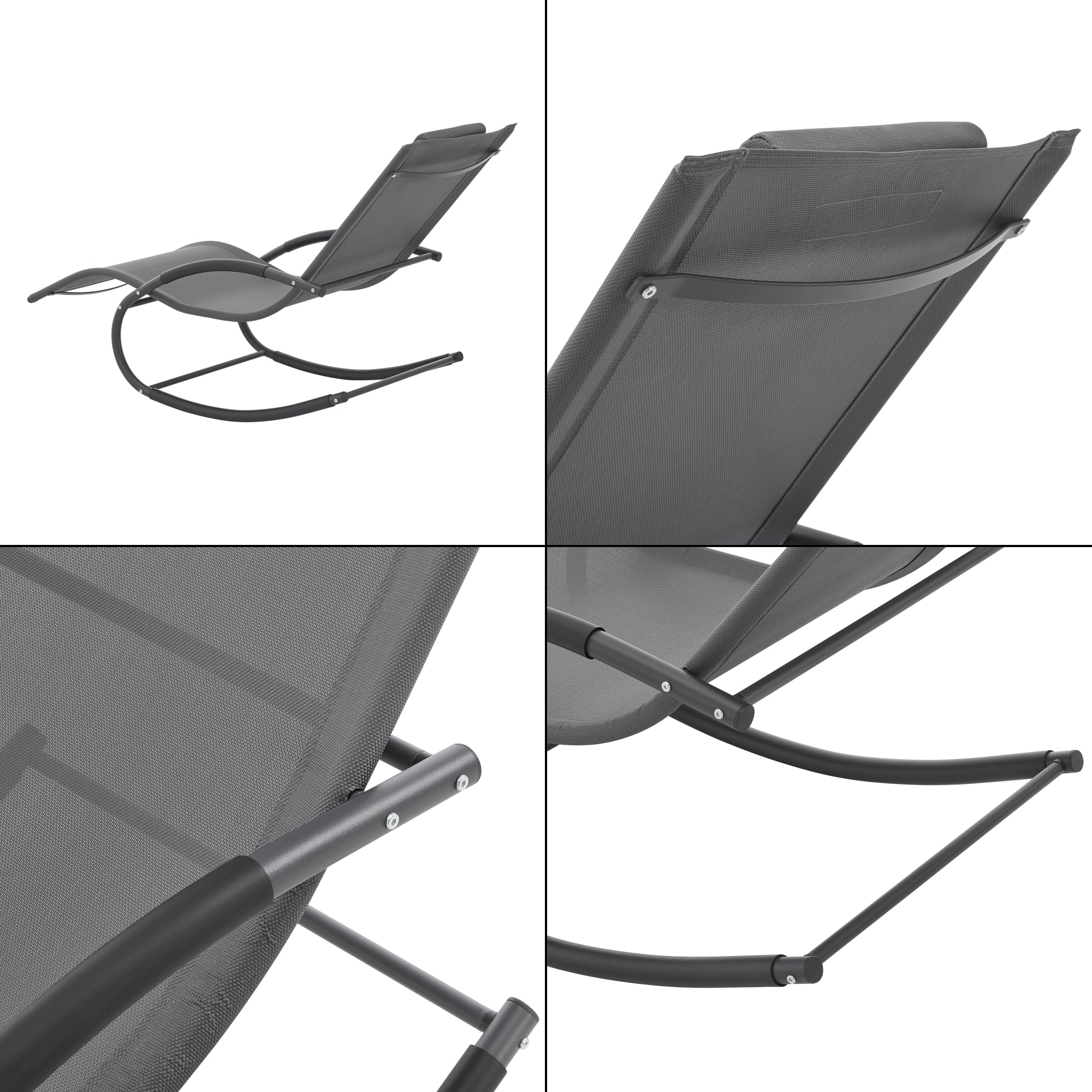 Lettino Prendisole a Dondolo Tarent'con Poggiatesta Rimovibile - Grigio Scuro [en.casa]