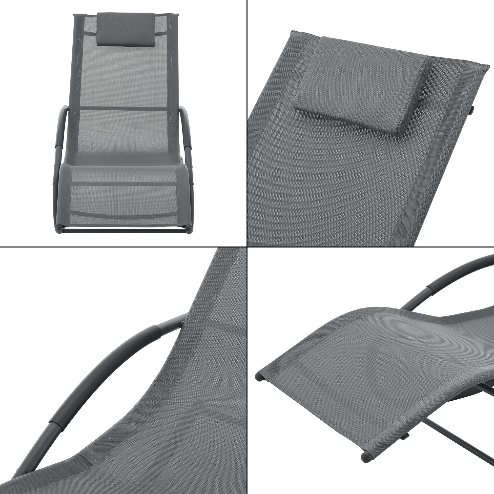 Lettino Prendisole a Dondolo Tarent'con Poggiatesta Rimovibile - Grigio Scuro [en.casa]