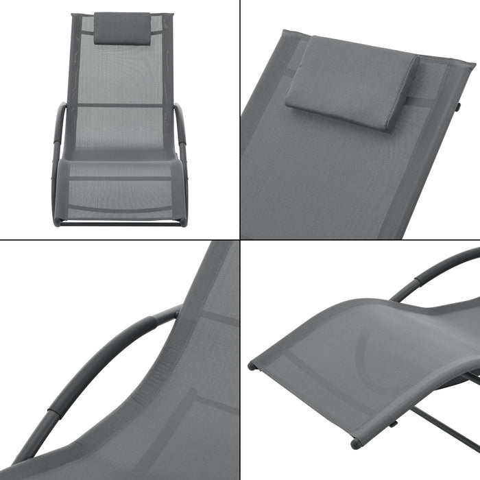 Lettino Prendisole a Dondolo Tarent'con Poggiatesta Rimovibile - Grigio Scuro [en.casa]