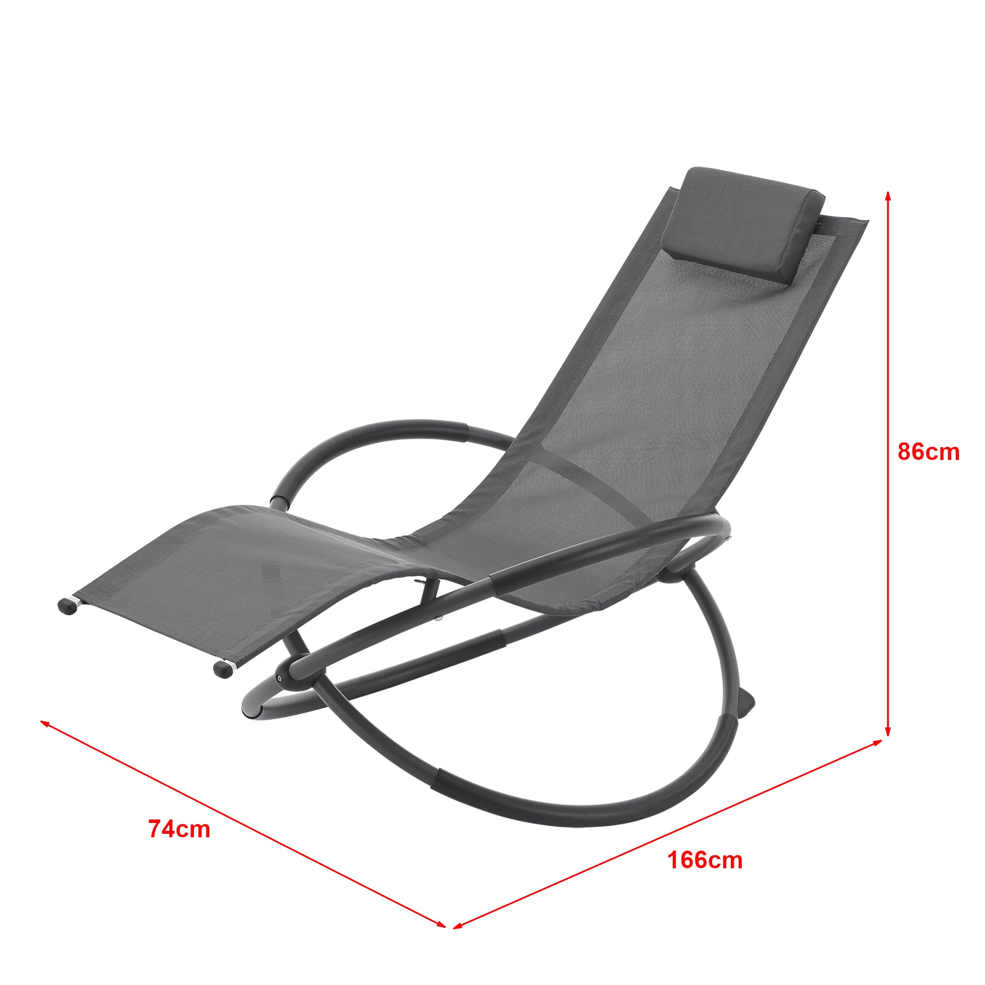 Lettino Prendisole a Dondolo Pulsano con Poggiatesta Rimovibile - Grigio Scuro [en.casa]