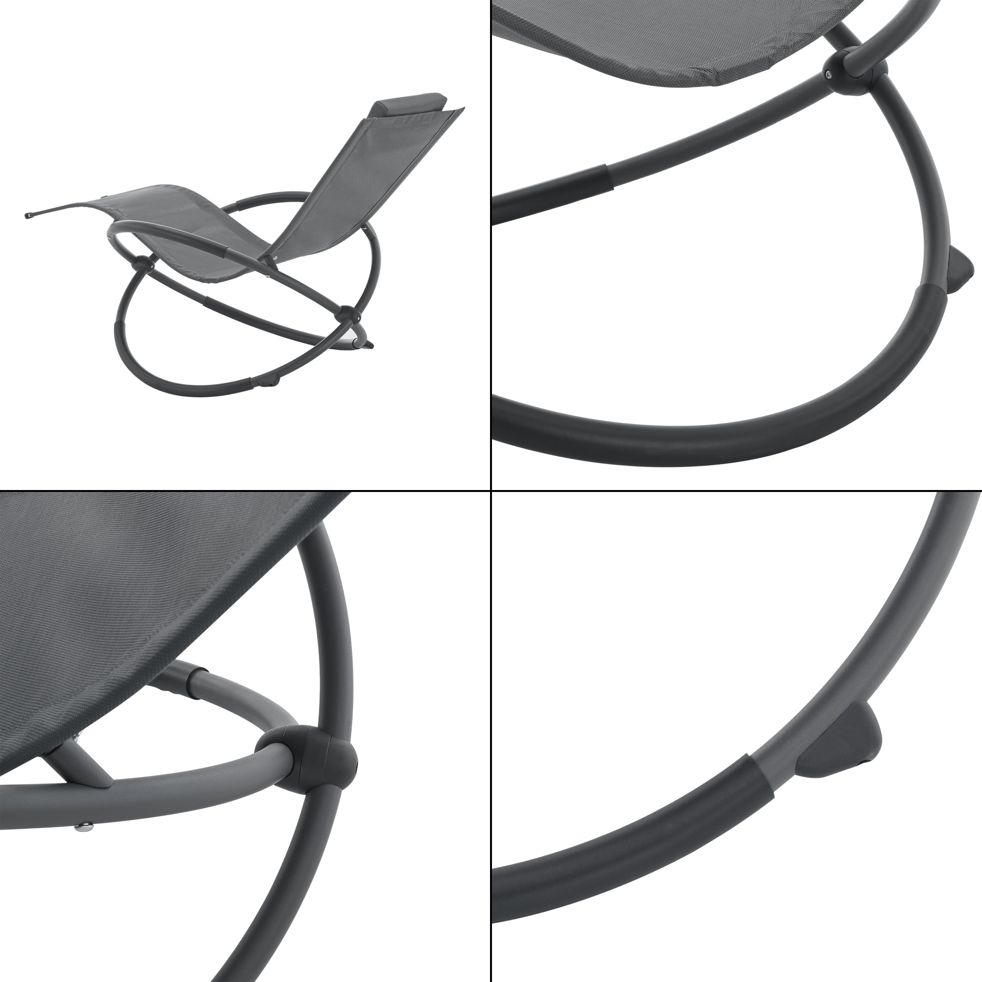 Lettino Prendisole a Dondolo Pulsano con Poggiatesta Rimovibile - Grigio Scuro [en.casa]