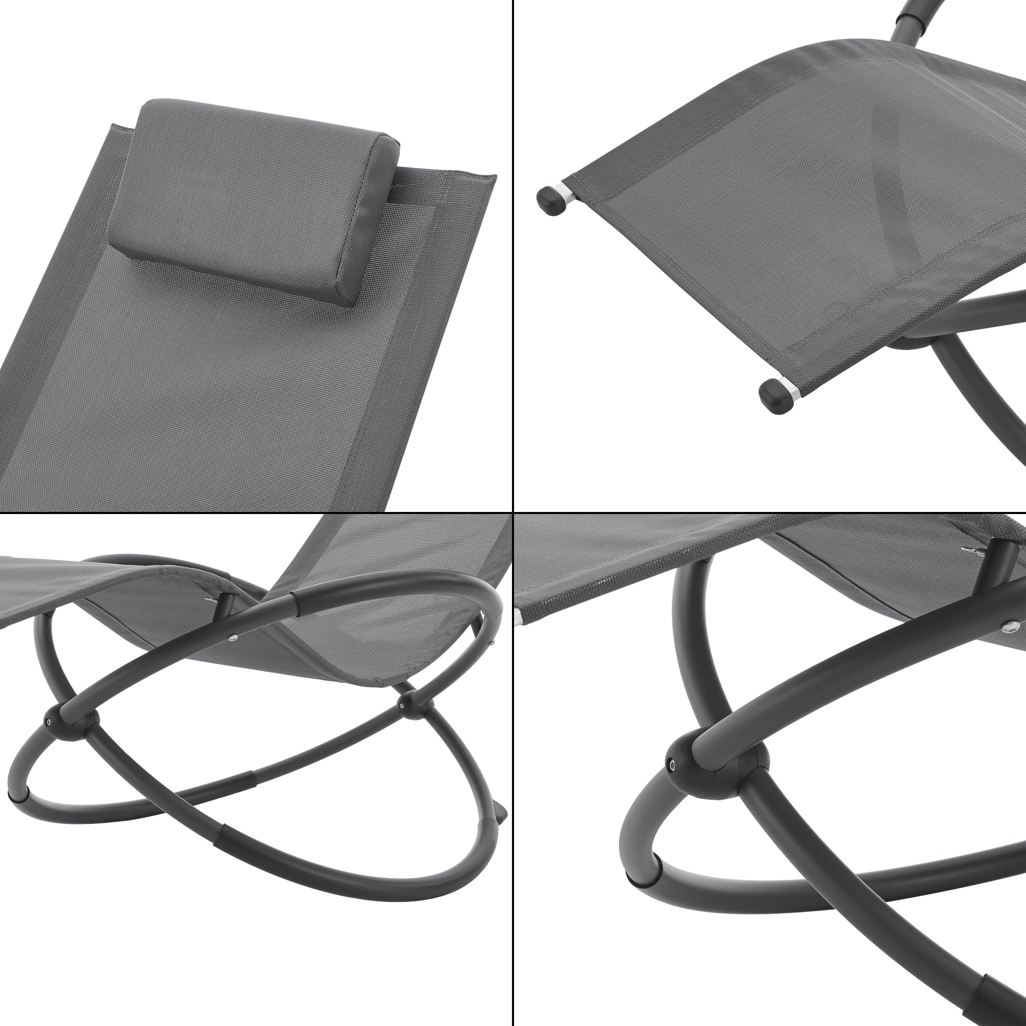 Lettino Prendisole a Dondolo Pulsano con Poggiatesta Rimovibile - Grigio Scuro [en.casa]