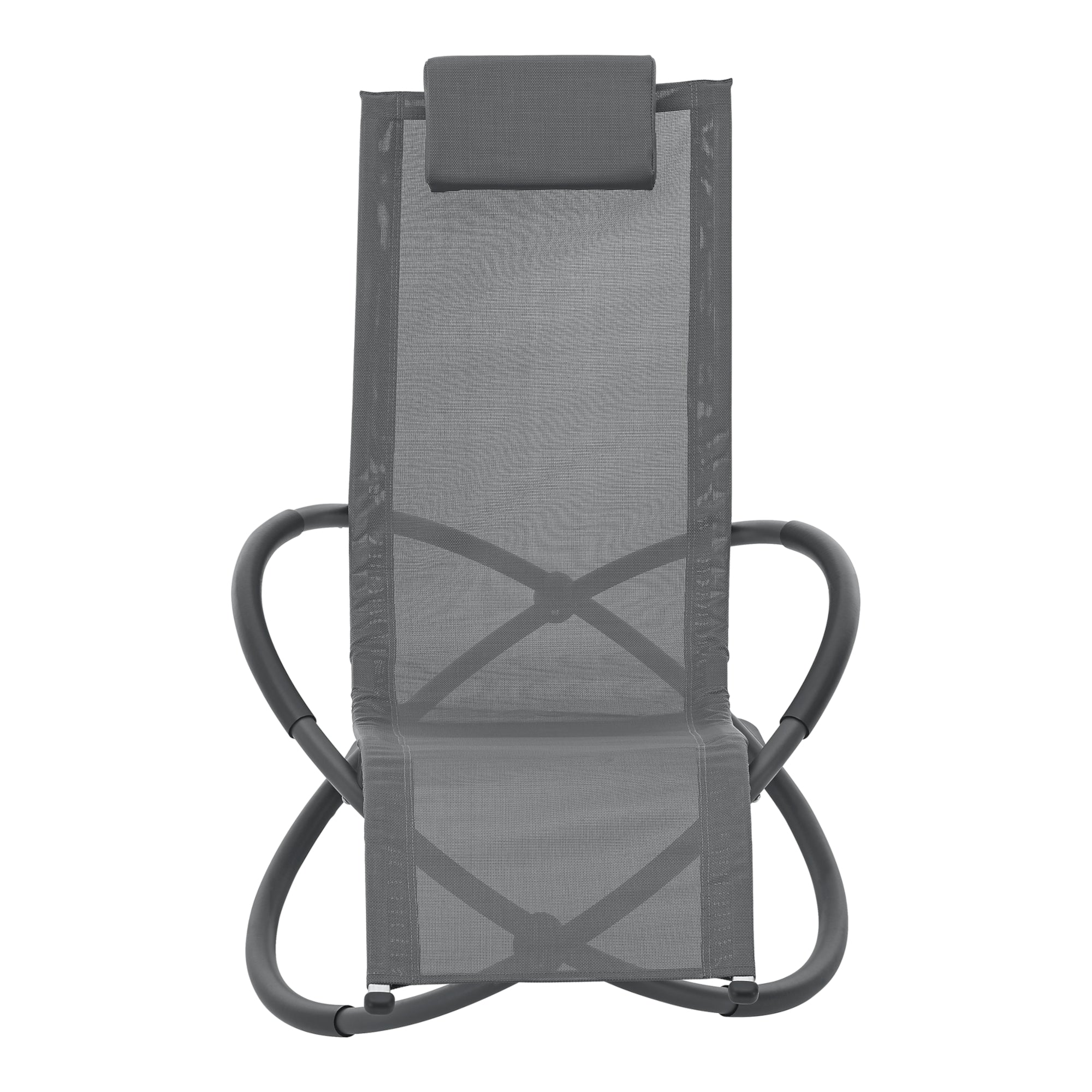 Lettino Prendisole a Dondolo Pulsano con Poggiatesta Rimovibile - Grigio Scuro [en.casa]