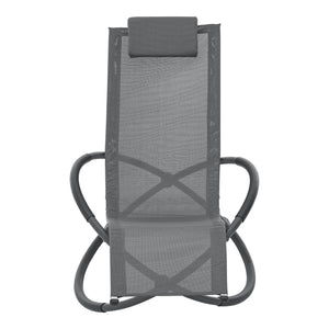 Lettino Prendisole a Dondolo Pulsano con Poggiatesta Rimovibile - Grigio Scuro [en.casa]