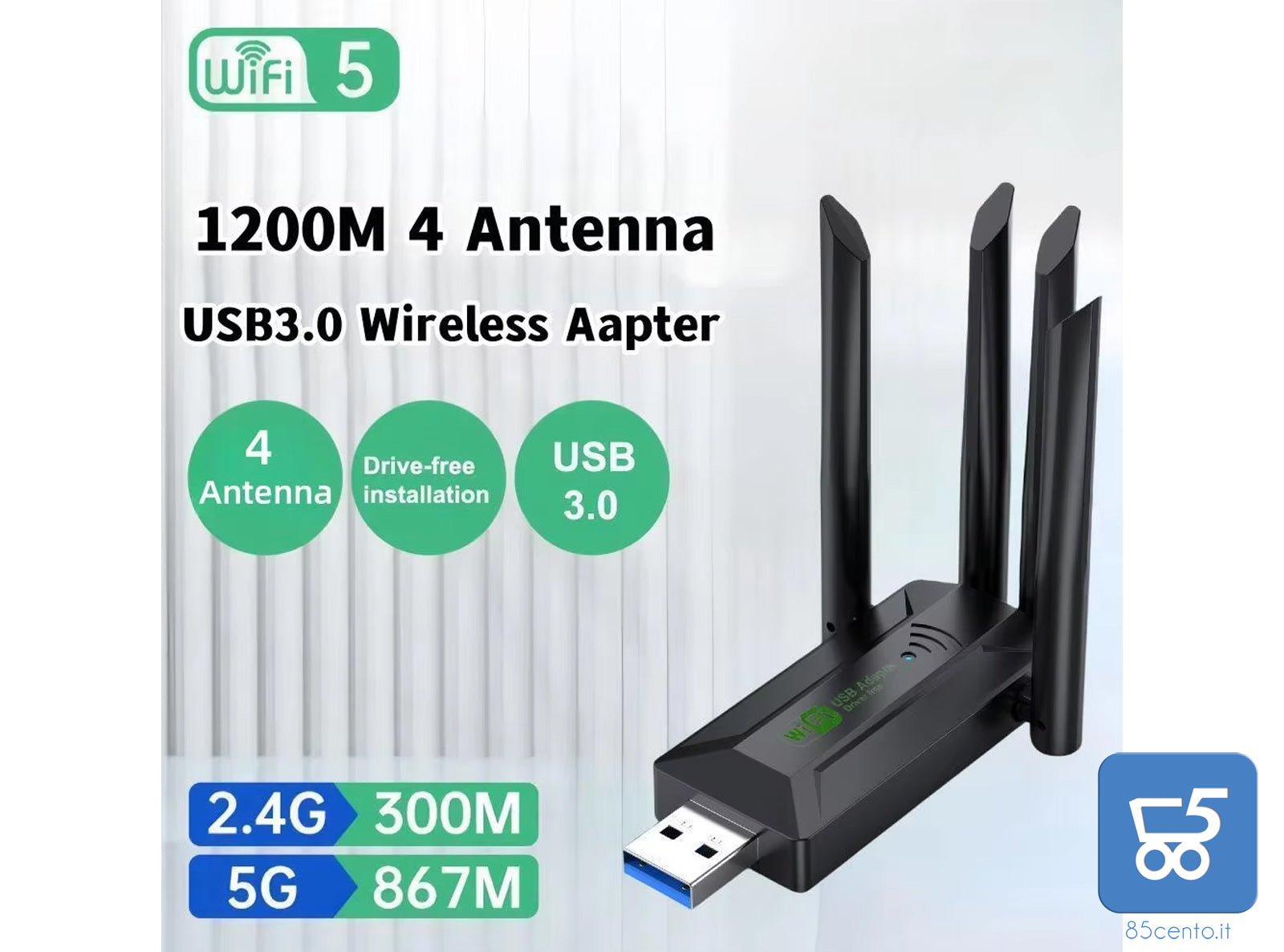 Scheda Wireless USB 3.0 Dual Band con 4 Antenne per Computer e Notebook 2,4G 5G