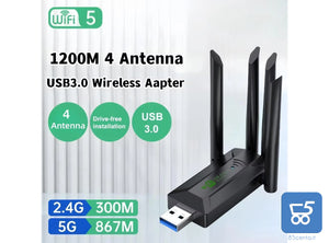 Scheda Wireless USB 3.0 Dual Band con 4 Antenne per Computer e Notebook 2,4G 5G