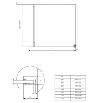 Parete Walkin H200cm Opaca 8mm Anticalcare Profili Cromo - 90 cm