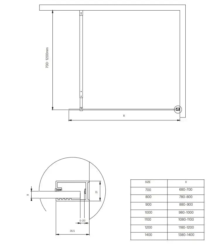Parete Walkin H200cm Opaca 8mm Anticalcare Profili Cromo - 100 cm