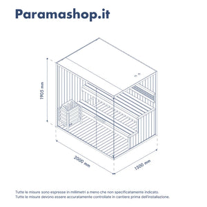 Sauna finlandese da interno 3-4 persone 200x150cm h190 in legno di abete | Kivi