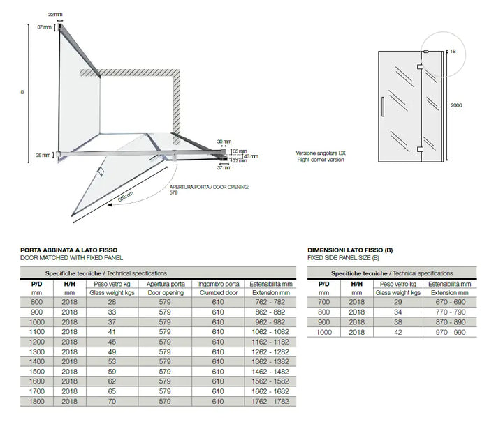 Box Doccia Battente Anticalcare 8mm Infinity - 89x88