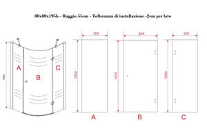 Box Doccia Semicircolare H195cm Anta Battente Cristallo 8mm - 90x90