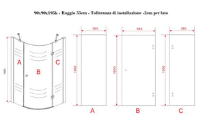 Box Doccia Semicircolare H195cm Anta Battente Cristallo 8mm - 80x80