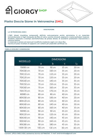 Piatto Doccia In SMC Vetroresina Effetto Pietra H 2,6 Cm Con Piletta Di Scarico Inclusa 70-120 Tortora