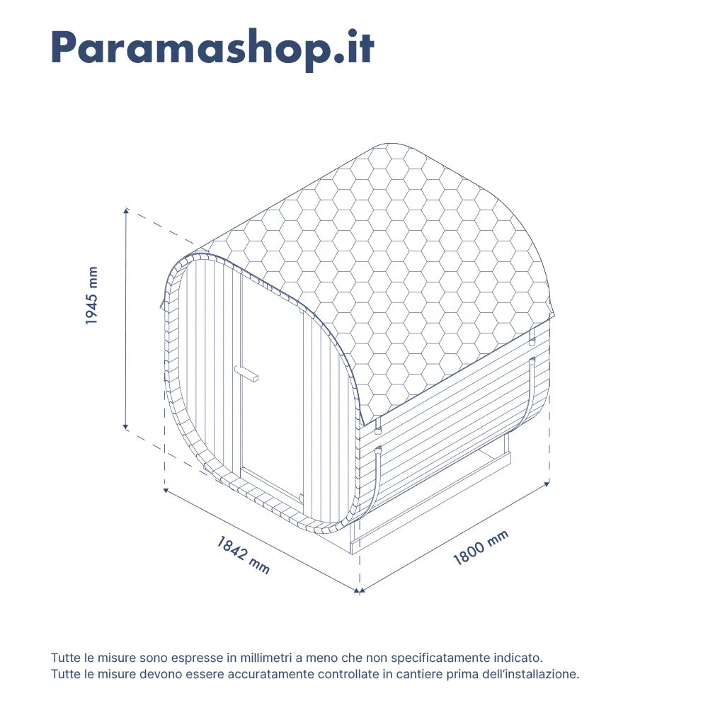 Sauna finlandese da esterno 4 persone 185x180cm h194 in legno di abete | Kota